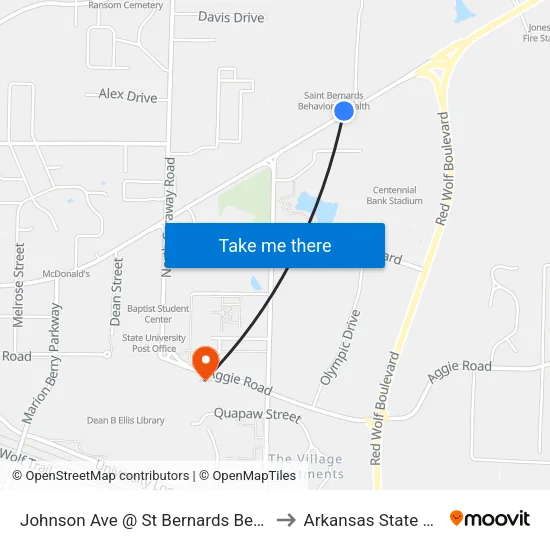 Johnson Ave @ St Bernards Behavioral Health to Arkansas State University map