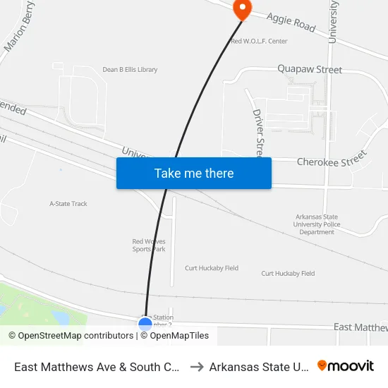 East Matthews Ave & South Caraway Road to Arkansas State University map