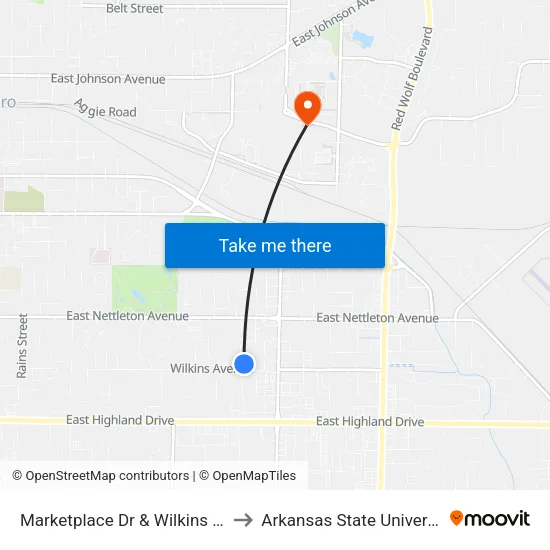 Marketplace Dr & Wilkins Ave to Arkansas State University map