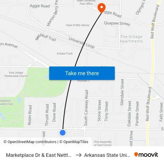 Marketplace Dr & East Nettleton Ave to Arkansas State University map