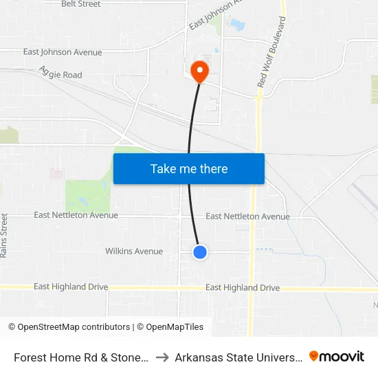Forest Home Rd & Stone St to Arkansas State University map