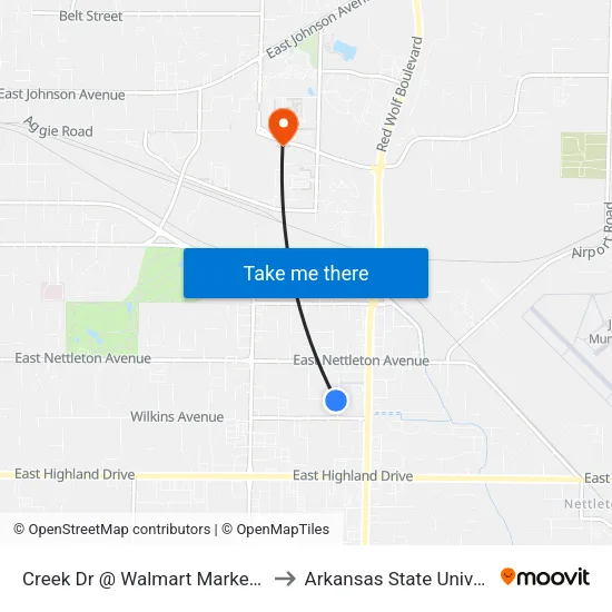 Creek Dr @ Walmart Marketplace to Arkansas State University map