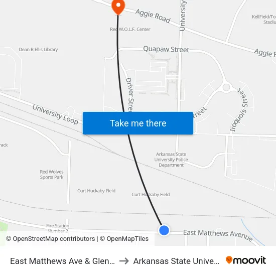 East Matthews Ave & Glendale to Arkansas State University map