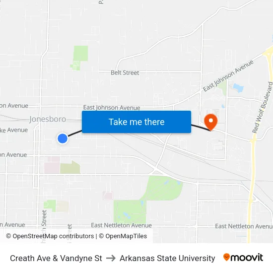 Creath Ave & Vandyne St to Arkansas State University map