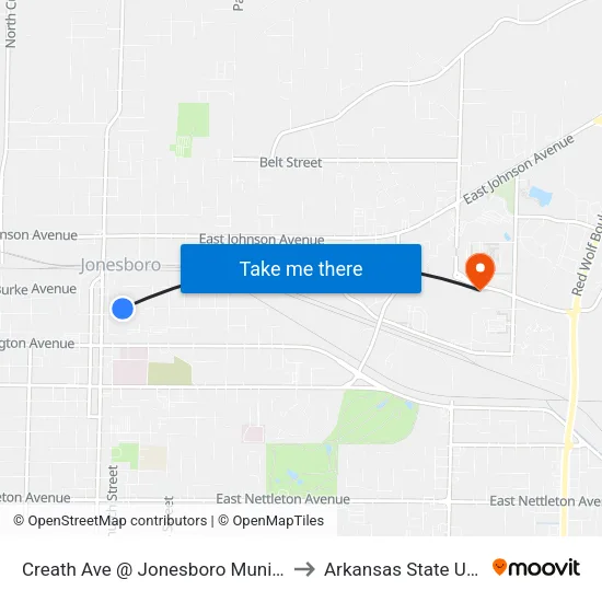 Creath Ave @ Jonesboro Municipal Center to Arkansas State University map