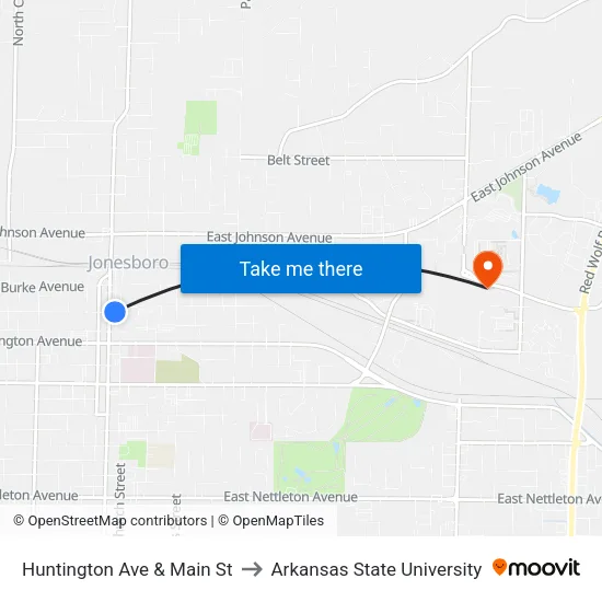 Huntington Ave & Main St to Arkansas State University map