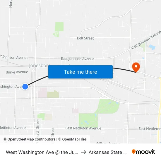 West Washington Ave @ the Justice Complex to Arkansas State University map