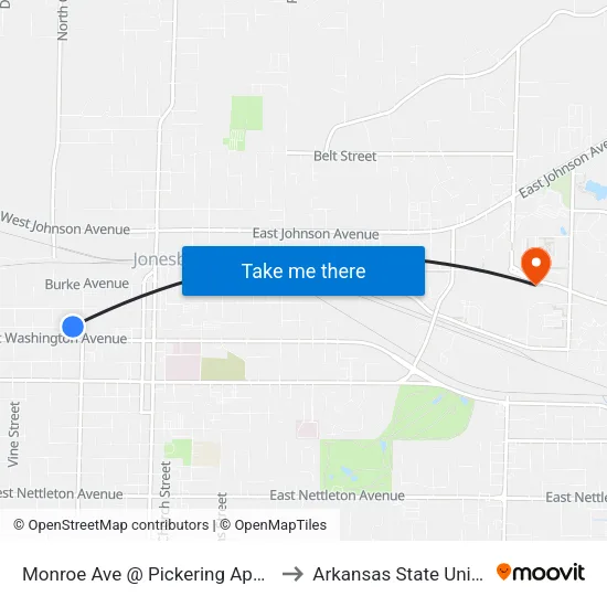 Monroe Ave @ Pickering Apartments to Arkansas State University map