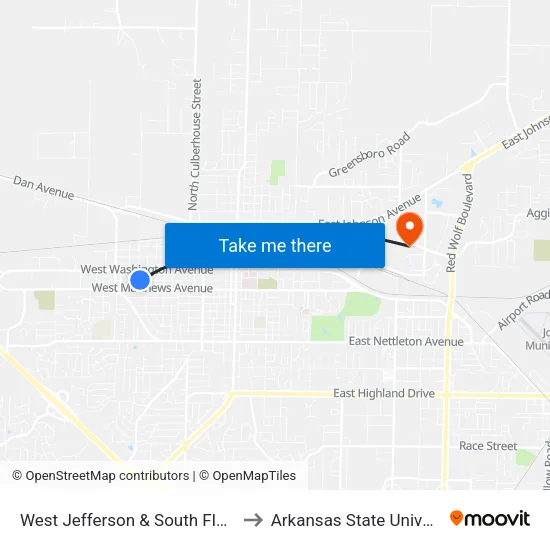 West Jefferson & South Floyd St to Arkansas State University map