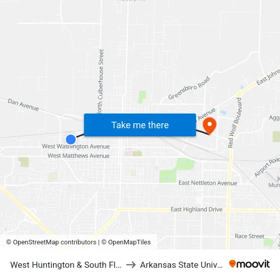 West Huntington & South Floyd St to Arkansas State University map