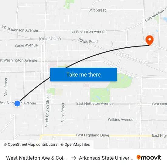 West Nettleton Ave & Cole St to Arkansas State University map