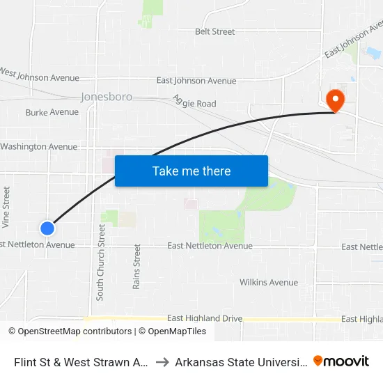 Flint St & West Strawn Ave to Arkansas State University map