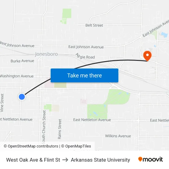 West Oak Ave & Flint St to Arkansas State University map