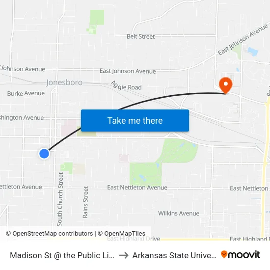 Madison St @ the Public Library to Arkansas State University map