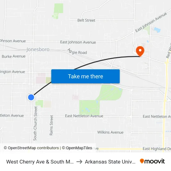 West Cherry Ave & South Main St to Arkansas State University map