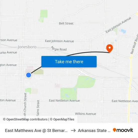 East Matthews Ave @ St Bernards Medical Center to Arkansas State University map