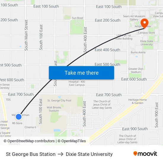 St George Bus Station to Dixie State University map