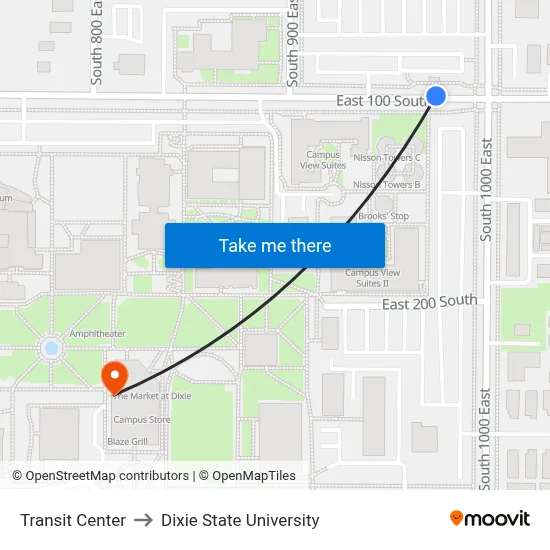 Transit Center to Dixie State University map