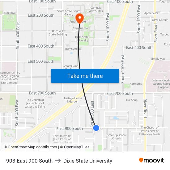 903 East 900 South to Dixie State University map