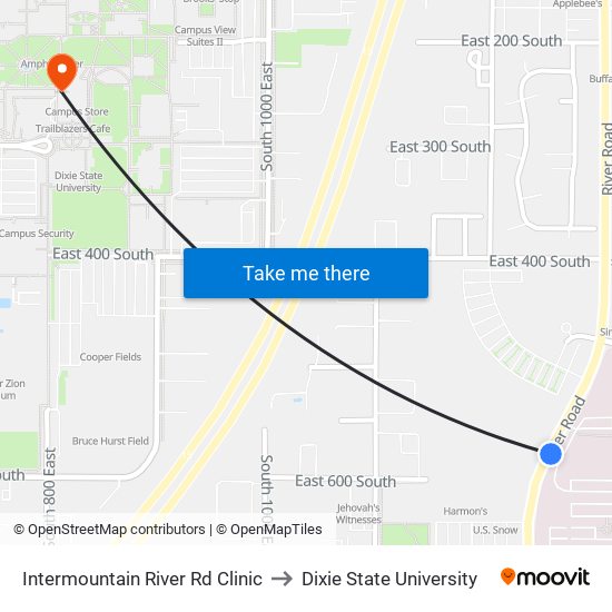 Intermountain River Rd Clinic to Dixie State University map