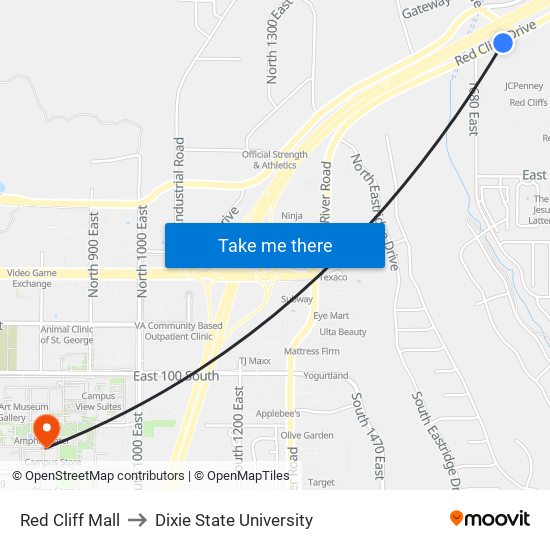 Red Cliff Mall to Dixie State University map