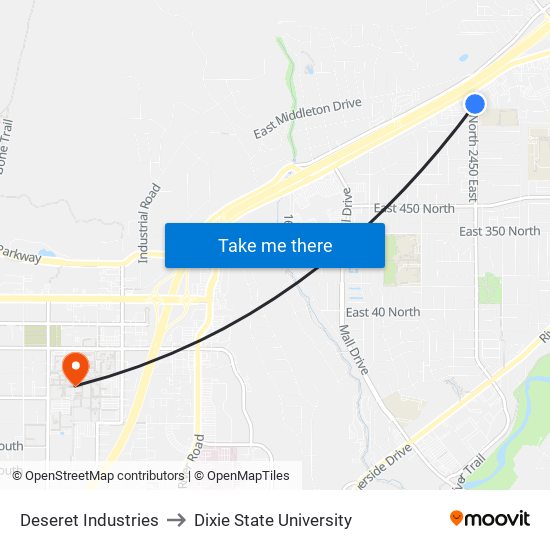 Deseret Industries to Dixie State University map