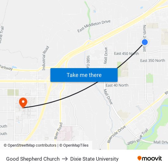 Good Shepherd Church to Dixie State University map