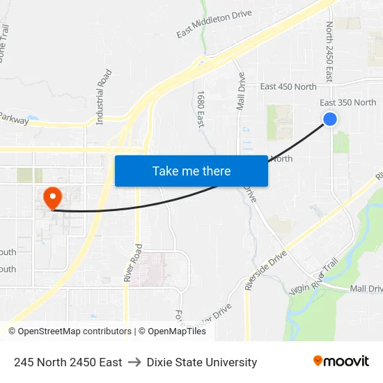 245 North 2450 East to Dixie State University map