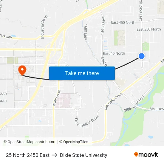 25 North 2450 East to Dixie State University map