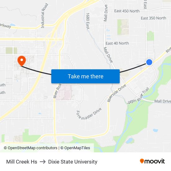 Mill Creek Hs to Dixie State University map