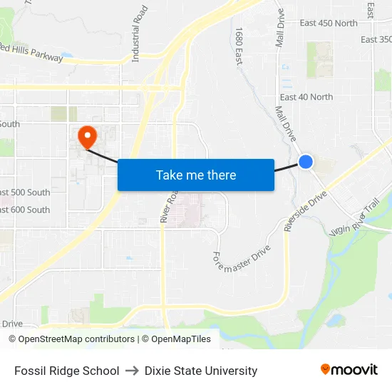 Fossil Ridge School to Dixie State University map