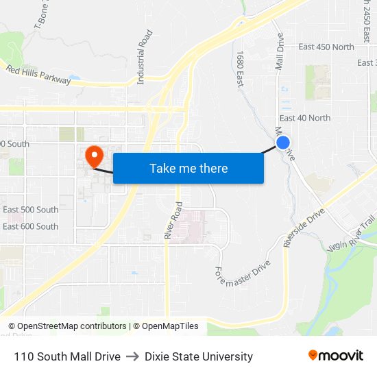 110 South Mall Drive to Dixie State University map