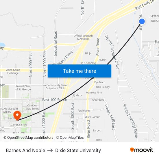 Barnes And Noble to Dixie State University map