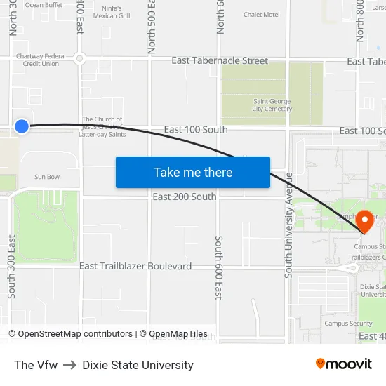 The Vfw to Dixie State University map
