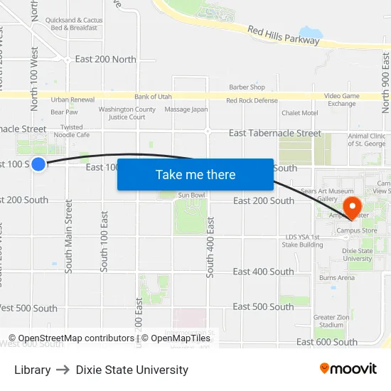 Library to Dixie State University map