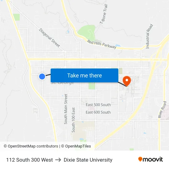 112 South 300 West to Dixie State University map