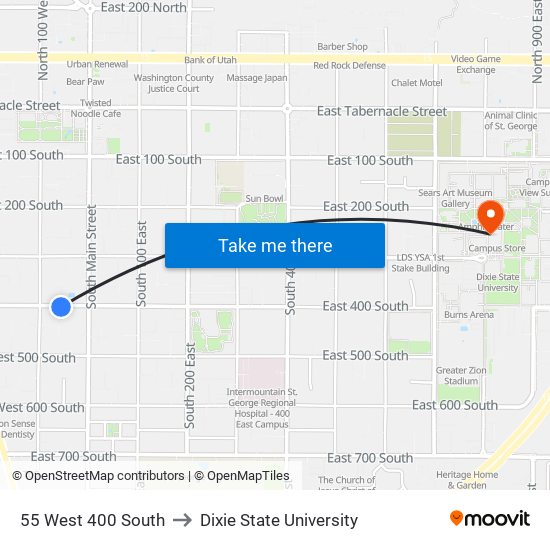 55 West 400 South to Dixie State University map