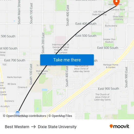 Best Western to Dixie State University map