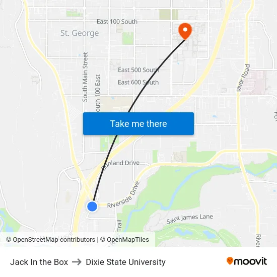 Jack In the Box to Dixie State University map