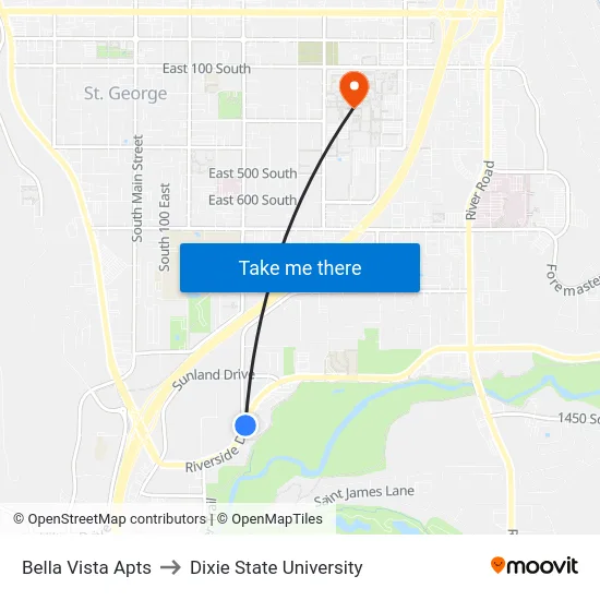Bella Vista Apts to Dixie State University map