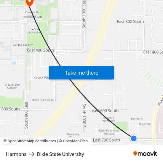 Harmons to Dixie State University map