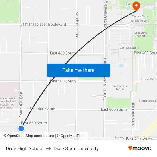 Dixie High School to Dixie State University map