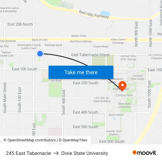 245 East Tabernacle to Dixie State University map