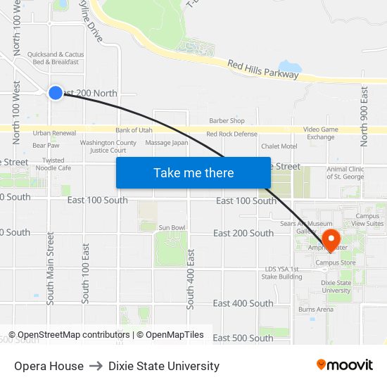 Opera House to Dixie State University map