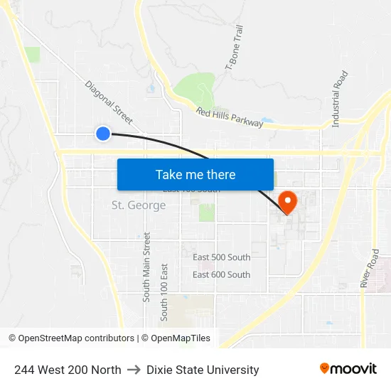 244 West 200 North to Dixie State University map