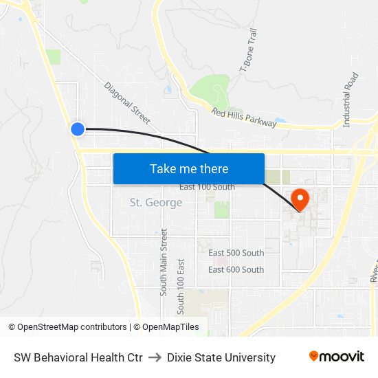 SW Behavioral Health Ctr to Dixie State University map