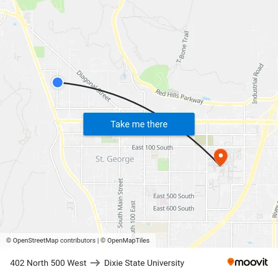 402 North 500 West to Dixie State University map