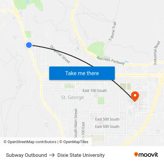 Subway Outbound to Dixie State University map