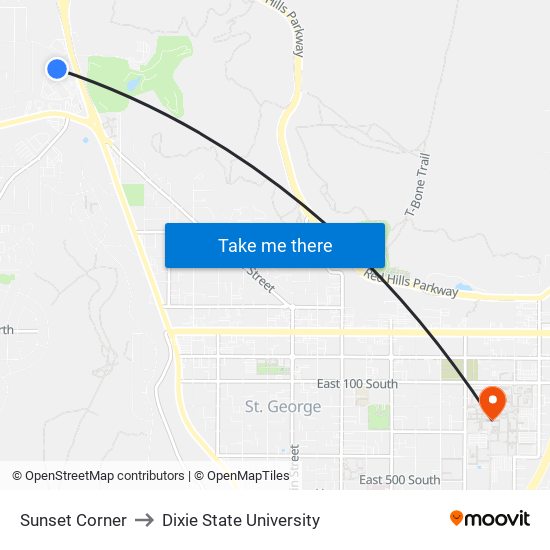 Sunset Corner to Dixie State University map