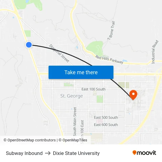 Subway Inbound to Dixie State University map